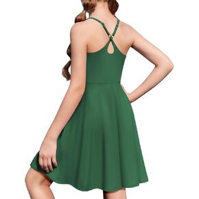 Zaclotre Girls Dresses with Romper Shorts and Pockets Summer Adjustable Spaghetti Straps Athletic Golf Tennis Dress for Kids