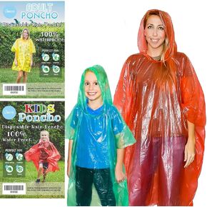 Lingito 20 Pack of Family Rain Ponchos | المعطف الطوارئ يمكن التخلص منه | مثالي للتخييم والمشي لمسافات طويلة والسفر