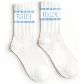 XO ، Fetti Bride Socks ، White + Blue | العروس لتكون شيئًا زرقاء ، زخارف العازبة ، نعال يوم الزفاف ، هدية أحذية الزفاف
