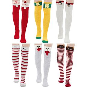 SATINIOR 6 Pairs Women's Thigh High Fuzzy Socks Cute Cartoon Over the Knee Stockings Stripe Leg Warmers for Girl Women