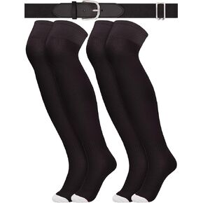 3 Pcs Red Baseball Belt and Socks Combo Youth Over Knee Sock Stockings Softball Belt for Boys Girls