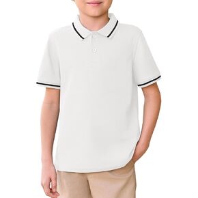 Haloumoning Kids Boys Short Sleeve School Uniform String Pique Polo Shirts 5-14 Years