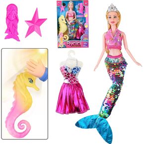 Mermaid Doll with Little Mermaid Toys for Girls Age 4-7 and Pink Dolphin Playset, Blonde Hair Mermaid Dolls Toys with Accessories, Best Birthday Gifts for Girls 3 4 5 6 7 Years Old
