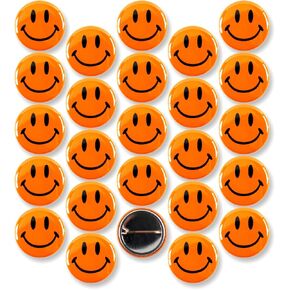 أزرار الوجه المبتسم Pinback - شارة مستديرة كلاسيكية ، معدن متين مع دبوس آمن ، مثالي لحقائب الظهر والملابس - دبابيس حداثة الرموز التعبيرية للحفلات والهبات والملابس اليومية ، 1 بوصة (25 حزمة)