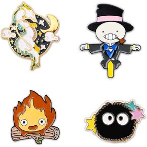 Pounchi Calcifer Anime Enamel Pin (4 Pcs) Cute Lapel Pin Office Supplies Cartoon Anime Enamel Badge Gift for Bag Backpacks for Teens