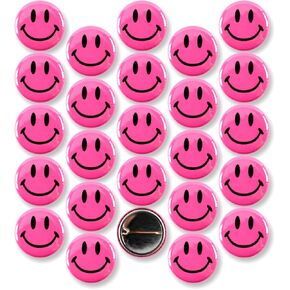 Smiley Face Pinback Buttons – Classic Round Badge, Durable Metal with Secure Pinback, Ideal for Backpacks and Clothing – Emoji Novelty Pins for Parties, Giveaways and Everyday Wear, 1 Inch (25 Pack)