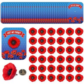 Wehhbtye 36 Set Veterans Day Poppy Pins on Card, Memorial Day Resin Poppy Lapel Pin, Patriotic Lest We Forget Brooches for 4th of July Independence Day Cloth Hat Backpack Decoration