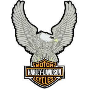 Harley-Davidson 10.25in Embroidery Silver Eagle Bar & Shield Emblem Sew-On Patch