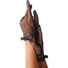 Sacina Goth Black Mesh Lace Bow Gloves, Gothic Y2k Lolita Vintage Costume Accessories