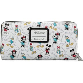 Loungefly Disney Wallet Mickey Minnie Mouse Daisy Donald Duck Zip Clutch White Saffiano Vaux Leather