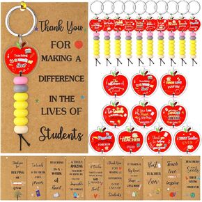 20 Sets Teacher Appreciation Gifts Beaded Lanyard Keychain Bulk Teacher Appreciation Week Gifts in Bulk Apple Silicone Beaded Keychain Thank You for Making a Difference for Graduation Birthday