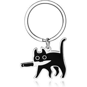 Cat Dad Gifts Gothic Black Cat Stuff Keychain for Women Men Catty Lovers Catty Mom Gag Gifts