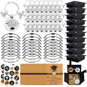 LUYI 78 Pcs 2025 Graduation Gifts Bulk Graduation Compass Bracelets With Grad Keychains and Stickers Set In Cap Gift Boxes Graduation Party Favors for Class of 2025