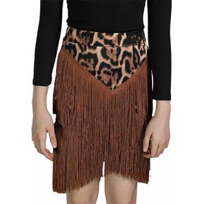 Girls Kids Fringe Latin Dance Hip Skirt Mini Layered Tassel Swing Skirt Ballroom Tango Performance
