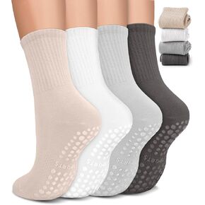Pilates Socks with Grips for Women, Non-Slip Yoga Athletic Socks for Barre Barefoot Workout Hospital