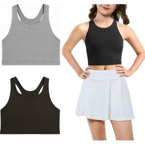 Beat Street Girls Tank Tops - 2 Pack Double Lined Racerback Sleeveless Yoga Dance Crop Top - Made in USA in Saudi Arabia