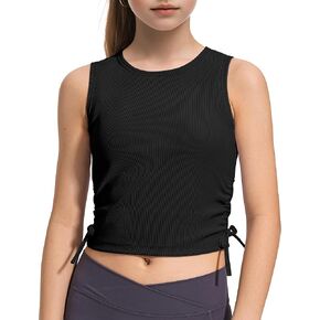 HASMES Girls Tank Tops Ribbed Knit Sleeveless Crop Tops for Kids Round Neck Dance Tops 5-14Y