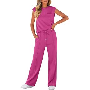 ANRABESS Two Piece Sets for Women Summer Sleeveless Sweatsuits Wide Leg Casual Lounge Set Matching Vacation Travel Outfits