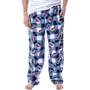 MJC Men's Disney's Lilo and Stitch Christmas Buffalo Plaid Loungepant, Blue