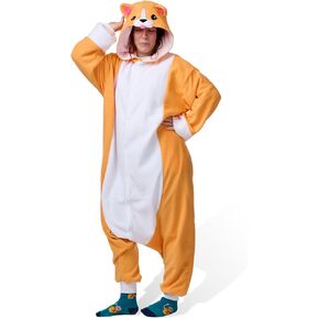 Corgi Kigurumi للجنسين للبالغين البالغين بيجاماس حيوان واحد قطعة زي Cosplay ملابس النوم