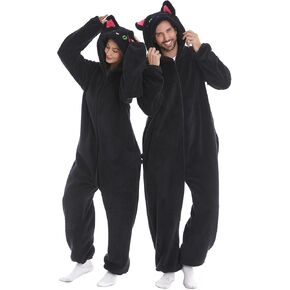 HSCTEK Luxury Double-sided Flannel Fleece Adult Cat Onesies with Hoodie