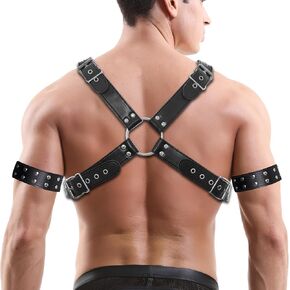 Mens Leather Body Harness Jockstrap PU Suspenders Shoulder Belt Strap Adjustable Buckle Cosplay Chest Garter Belt