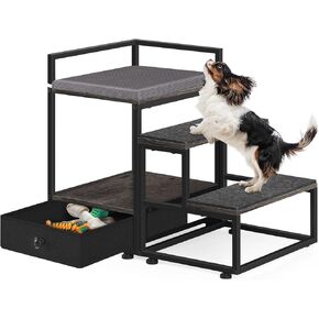 smusei Pet Window Perch Dog Stairs for Small Dogs, Elevated Pet Bunk Bed with Removable Steps, Pet Seat Platform with Mat Cat Dog Steps for Sofa Couch, Non-Slip and Sturdy