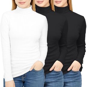 NY Threads 3 Pack Womens Turtleneck Long Sleeve Shirt Slim Fit Thermal Base Layer Tops
