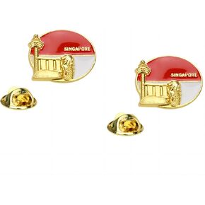 2 Singapore Flag Pins, Singapore Buildings Tourist Souvenir Pins, Zinc Alloy Metal Badges, Clothing Backpack Accessories