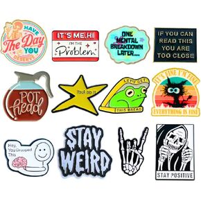 12PC Funny Enamel Pins for Backpacks Bags Hats Vest Fun Cute Meme Silly Weird Cool Spooky Horror Brooch Coffee Tea Pot Frog Lapel Metal Unique Collective Bulk Pin Buttons for Adults Work Novelty