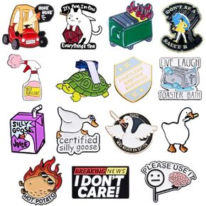 16PC Funny Enamel Pins Pin for Adults Hat Jacket Backpack Bags Button Lanyard Assorted Cool Cute Fun Lapel Meme Cartoon Novelty Funky Silly Goose It’s Fine Sarcastic Pines Work Gifts Supplies