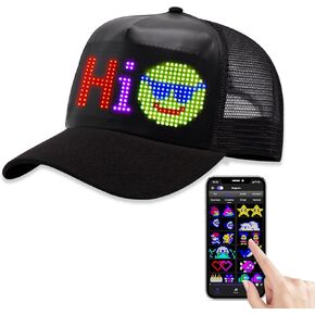GOTUS LED Hats, LED Display Screen Smart Caps,Bluetooth APP Control,Custom Text, Patterns, Animations for Party Christmas Halloween(1632) Multicolor