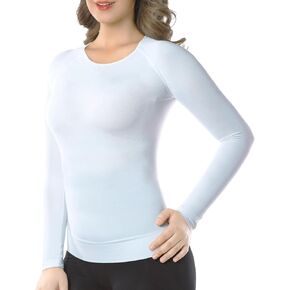 +MD Womens Long Sleeve Undershirts Tops, Bamboo Round Neck Slim Fit Baselayer, Soft Thermal Underwear, Light Compression