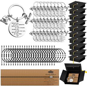 24 Sets 2025 Graduation Gifts Bulk Positive Behind You All Your Memories Keychain Unisex Bracelets Quote Card Comes in Cap Box for Class of 2025 Graduation Gifts for Students Her Him