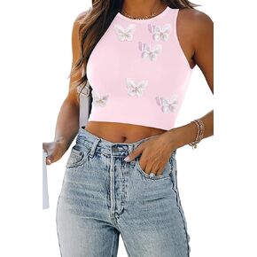 Women's Coquette Crop Top Cute Y2k 3D Bow Preppy Racerback Tank Tops Summer Sleeveless Going Out Clothes Teen Girls