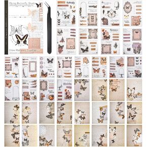 ملصقات WASHI القديمة للاصطدامات ، ملصقات سجل القصاصات للمجلات غير المرغوب فيها ، 50 ورقة كتاب ملصق جمالي لمستلزمات اليومية ، مجلات الرصاص الفنية للبالغين المراهقين الفتيات مع 1pcs نحت