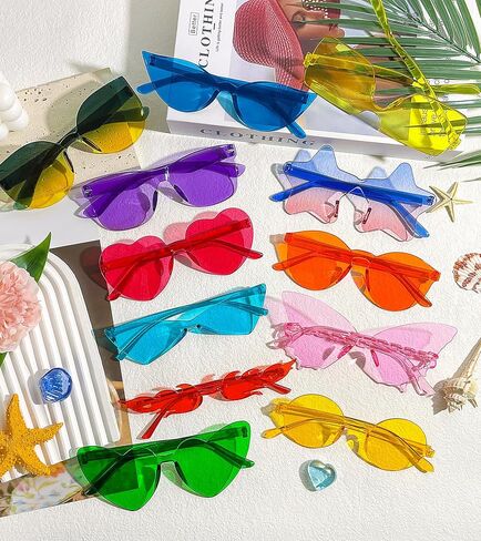 Matcheck 24/48 Mixed Style Rimless Sunglasses Retro Colored Party Glasses Funny Bachlor Pool Costume Accessories in Kuwait