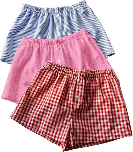 MakeMeChic Women's 3 Pack Linen Shorts Summer Comfy Sleep Pajama Boxer Shorts in Saudi Arabia