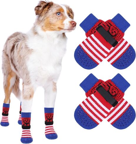 Expawlorer 4pcs الجوارب المضادة للانزلاق-الجوارب المزدوجة الجانبية غير القابلة للانزلاق من الخشب الصلب ، منع اللعق ، الجوارب الكلاب ، أحذية الكلاب للرصيف الساخن/البارد in Kuwait