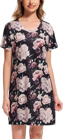 Nightgowns for Women Soft Cotton Sleep Shirts Short Sleeve Sleepwear S-XXL in Kuwait