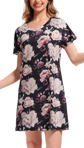 Nightgowns for Women Soft Cotton Sleep Shirts Short Sleeve Sleepwear S-XXL in Kuwait