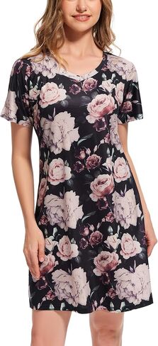 Nightgowns for Women Soft Cotton Sleep Shirts Short Sleeve Sleepwear S-XXL in Kuwait