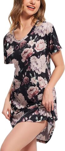 Nightgowns for Women Soft Cotton Sleep Shirts Short Sleeve Sleepwear S-XXL in Kuwait