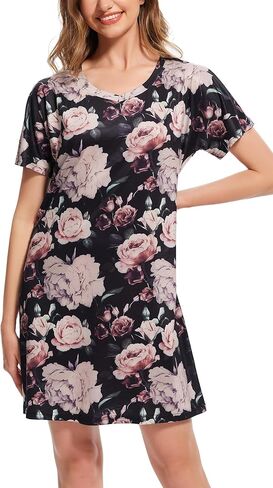 Nightgowns for Women Soft Cotton Sleep Shirts Short Sleeve Sleepwear S-XXL in Kuwait