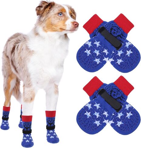 Expawlorer 4pcs الجوارب المضادة للانزلاق-الجوارب المزدوجة الجانبية غير القابلة للانزلاق من الخشب الصلب ، منع اللعق ، الجوارب الكلاب ، أحذية الكلاب للرصيف الساخن/البارد in Kuwait