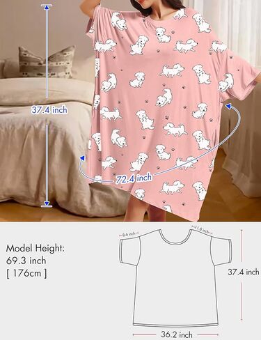 KFUBUO Plus Size Nightgowns for Women Oversized Sleep Tshirts Dress Short Sleeves Sleepwear With Pocket Fit S-5XL in Saudi Arabia