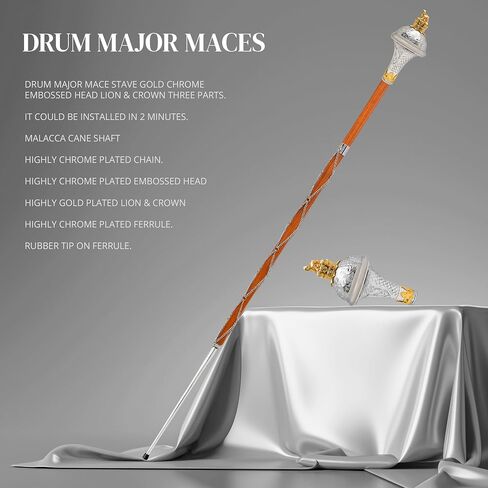 American Maces, Drum Major Maces Parade Stick Malacca Cane with Chain in Saudi Arabia