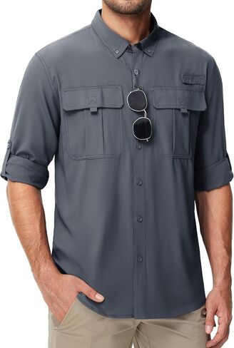 MAGCOMSEN Men's Sun Protection Fishing Shirts UPF 50+ UV Quick Dry Long Sleeve Button Down Shirts Safari Hiking Travel in Kuwait