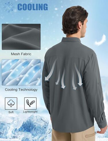 MAGCOMSEN Men's Sun Protection Fishing Shirts UPF 50+ UV Quick Dry Long Sleeve Button Down Shirts Safari Hiking Travel in Kuwait