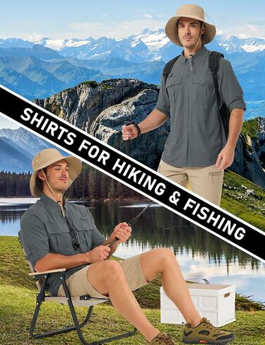MAGCOMSEN Men's Sun Protection Fishing Shirts UPF 50+ UV Quick Dry Long Sleeve Button Down Shirts Safari Hiking Travel in Kuwait